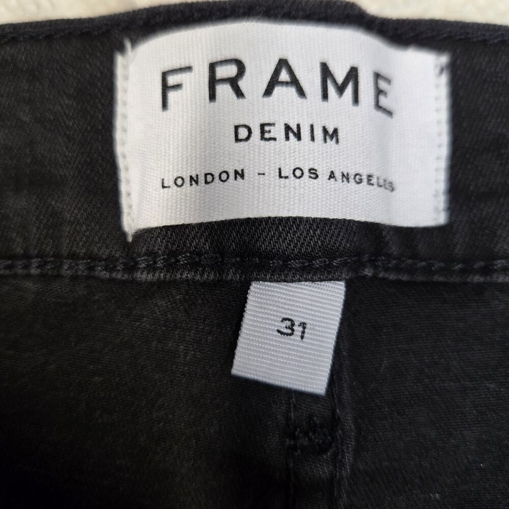 Frame Denim Jeans Womens 31 Le Crop Bell Black Flare Bellbottom Stretch Bohemian - Picture 7 of 13